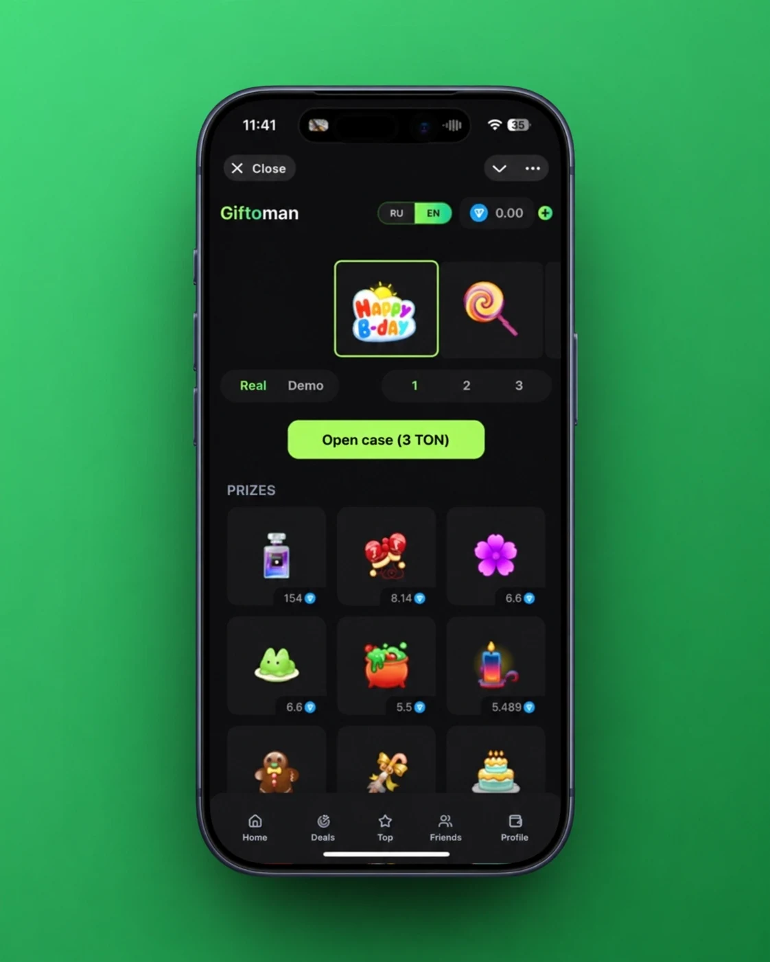 Case opening and collectible prizes — English interface